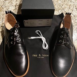 NIB Rag & Bone Audrey Black Leather Oxford Lace Up Brogues Shoes
